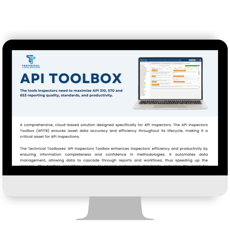 Explore the features of the API Inspectors Toolbox (APITB) One-Pager, a key resource designed for professionals conducting API inspections. This one-pager highlights how the APITB enhances the efficiency and accuracy of inspections across API standards 510, 570, and 653