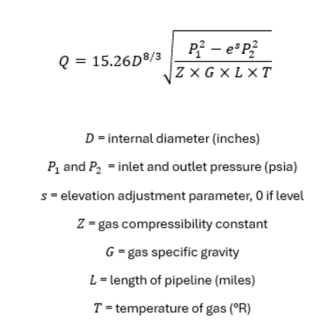 The Weymouth equation is a fundamental tool used in the design and analysis of gas pipelines. It is used to calculate the flow rate of any gas through a pipeline