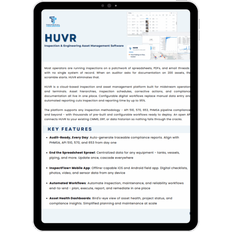 HUVR is a cloud-based inspection and asset management platform built for midstream operators and terminals.