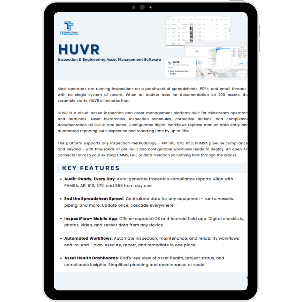 HUVR is a cloud-based inspection and asset management platform built for midstream operators and terminals.